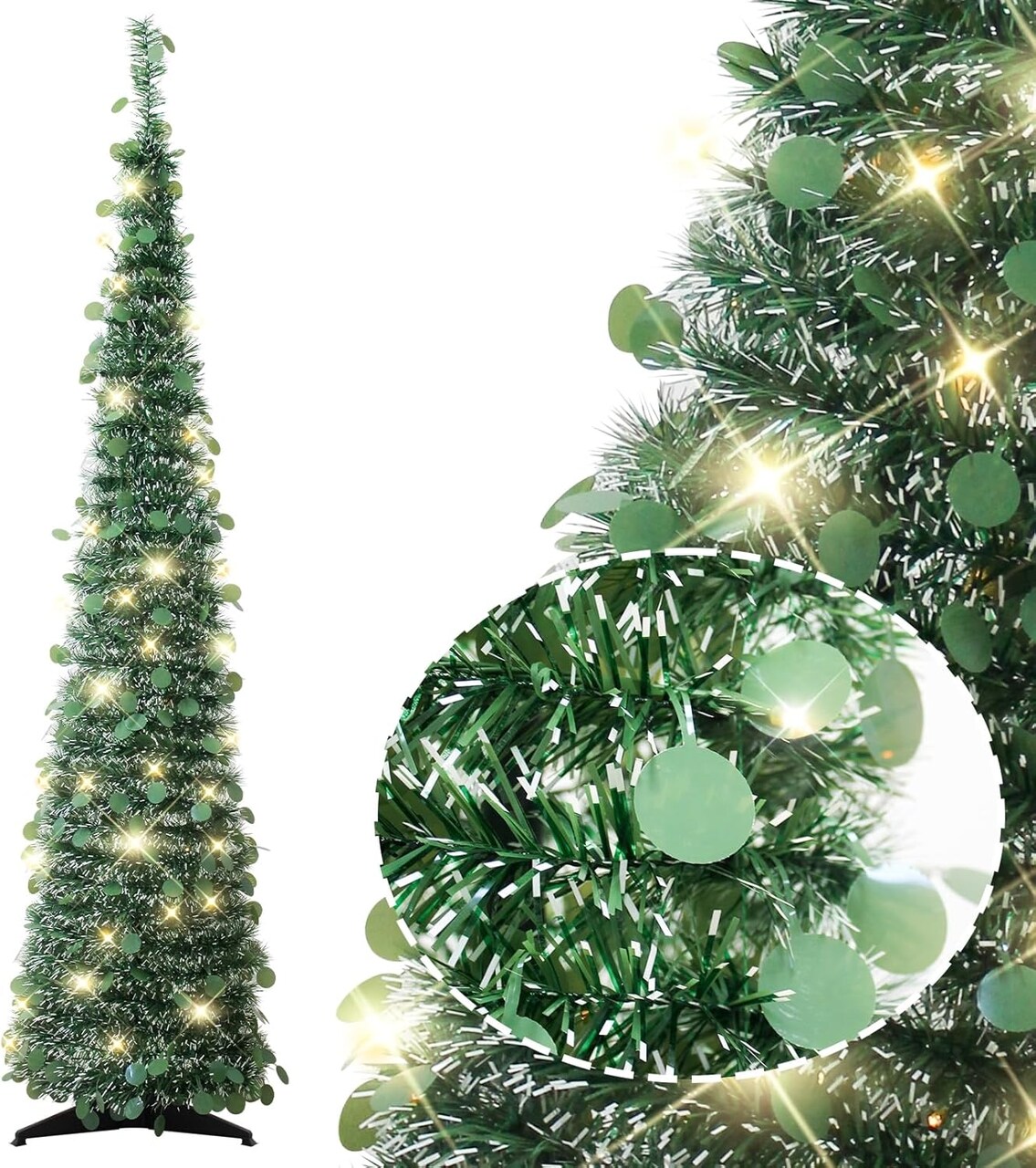 5FT Pop up Christmas Tree for St Patrick's Day(5ft Green White Branches)14"D x 14"W x 60"H